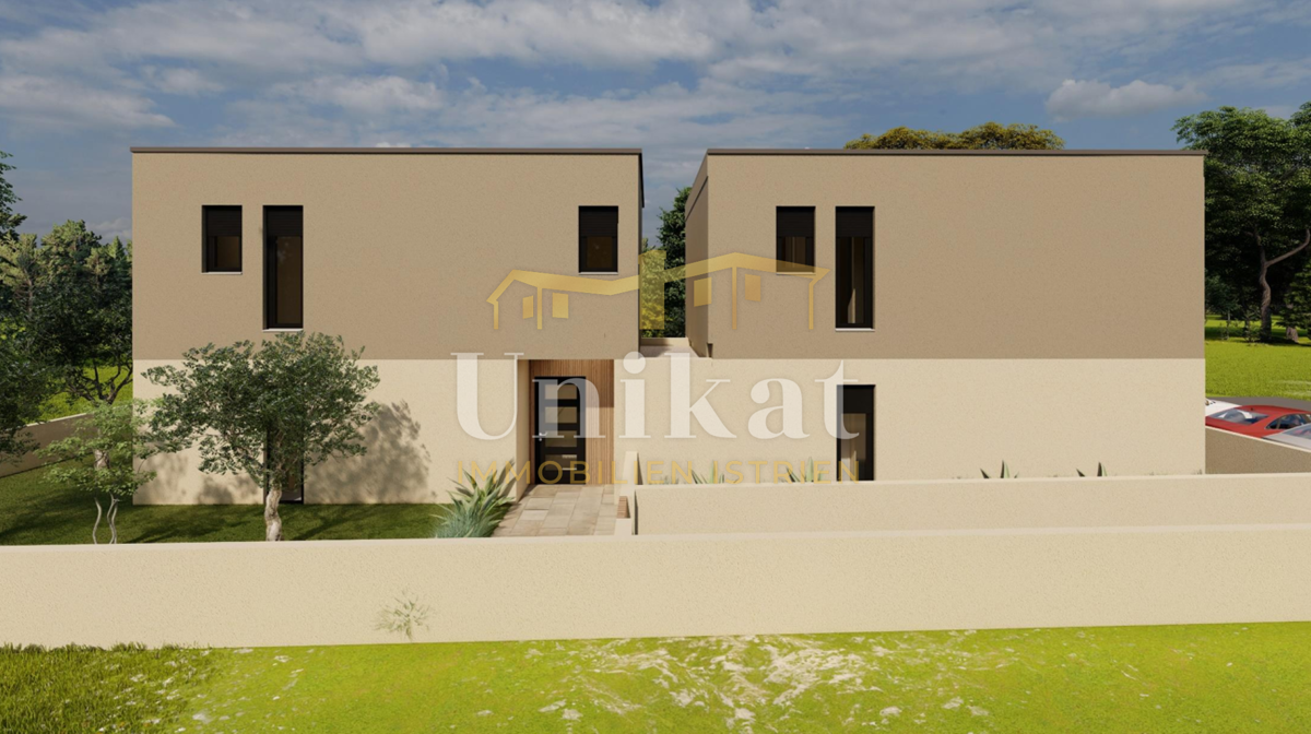 Progetto di nuova costruzione: casa bifamiliare con piscina, 2 camere da letto